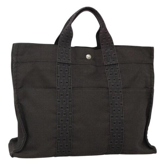 HERMES Her Line Her Line MM Hand Bag Canvas Black Silver - Picture 1 of 16